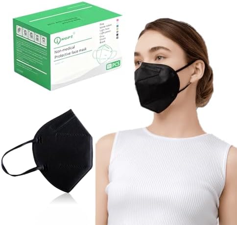 iNopt 50 Pack Disposable Face Masks Ships from Canada, 5-Layer Black face mask, Individually Packaged Non-Woven Masks, Dust Mask