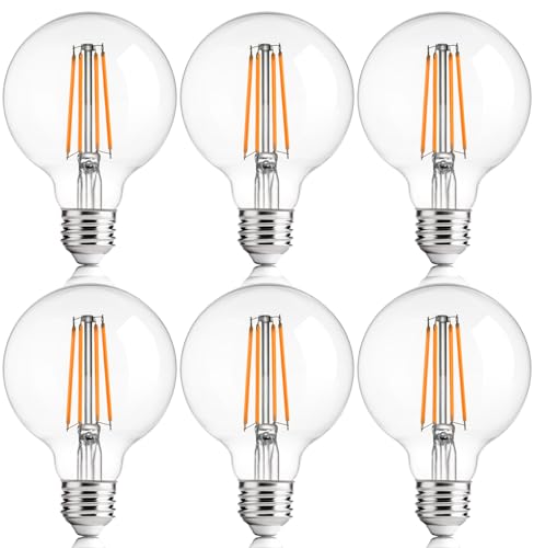 Image of FLSNT G25 LED Globe Bulbs, 40W Eqv, 400LM, 2700K Soft White, E26, 6 Pack | Dimmable, CRI90+, clear glass, UL listed, instant on, for bathroom vanity, mirror lighting, living room