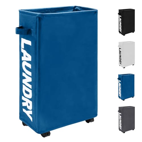 Trimming Shop Panier à linge fin avec roulettes, 38 L, panier à linge pliable avec poignées latérales, gain de place, bacs de rangement pliables pour coin...