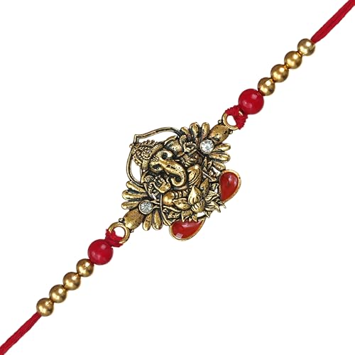 Image of eCraftIndia Blessing Ganesha Rakhi for Brother Bhaiya Bhai with Best Bro Ever Fridge Magnet | Roli Chawal Pack