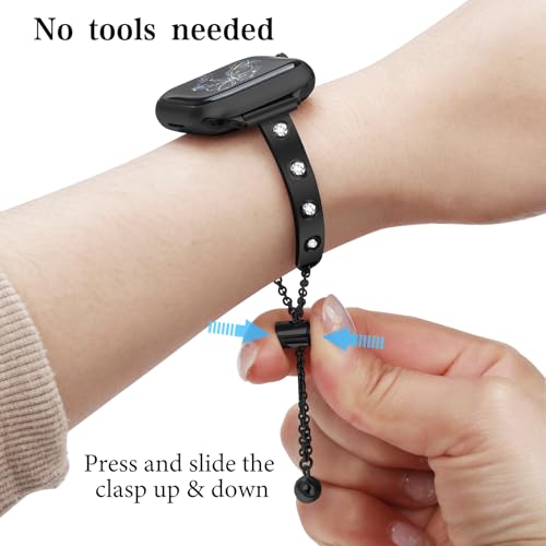 Stainless Steel Band Compatible with Apple Watch 38mm 40mm 41mm 42mm 44mm 45mm 46mm 49mm Pretty Luxury Strap with Sparkle Diamond, Dressy iWatch Bracelet, Bling Thin Band for Women