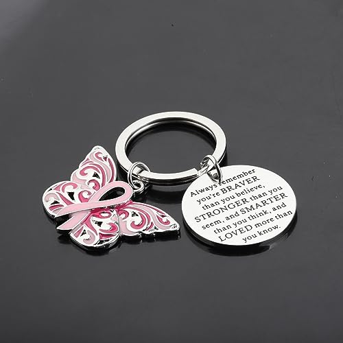 WSNANG Breast Cancer Awareness Gift Pink Ribbon Butterfly Keychain/Necklace Pink Ribbon Jewelry Breast Cancer Warrior Gifts3