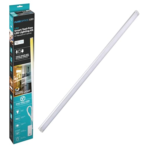 Image of PureOptics LED Works with Alexa Smart Under Cabinet Lighting, Adjustable LEDs, 24 inch Bar, White