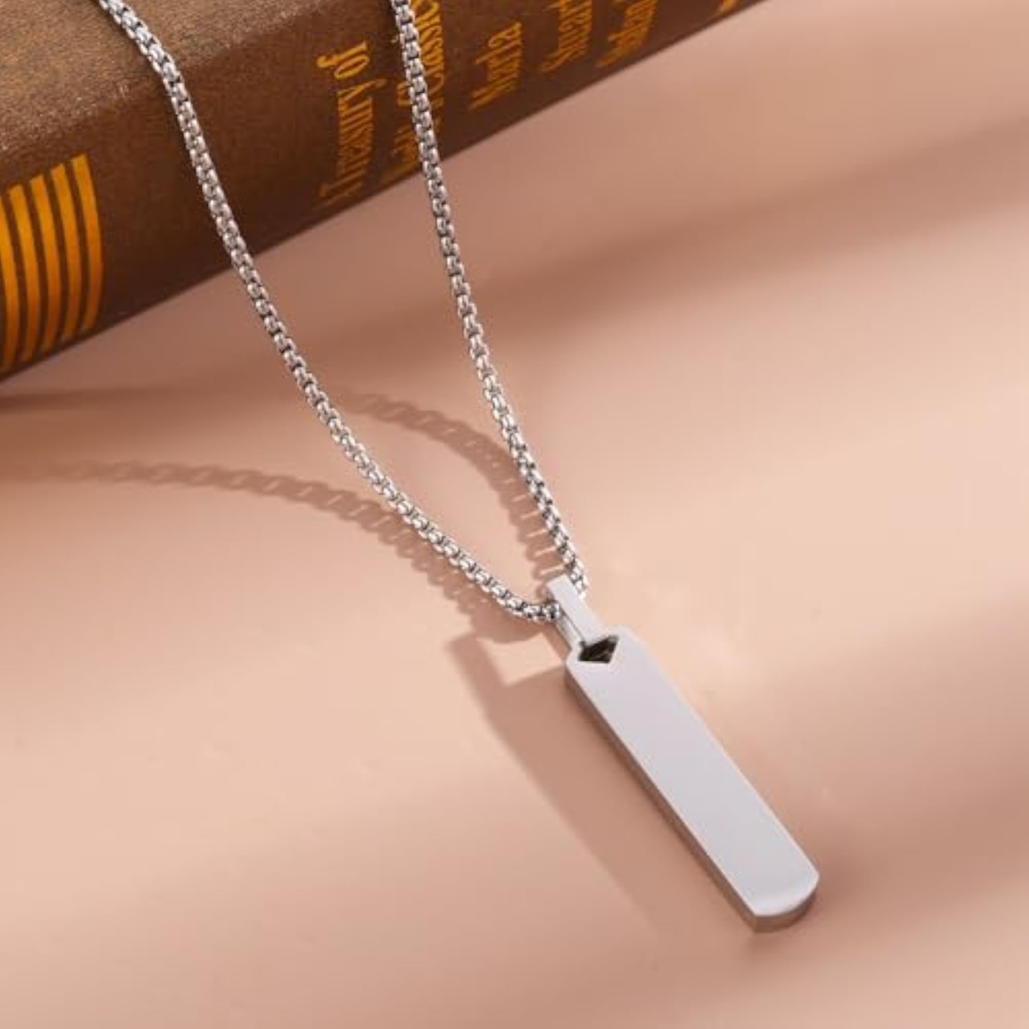 Men's Anti Tarnish Silver Chain with Bar Pendant Locket Necklace