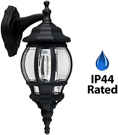 MiniSun Traditional Style Black & Clear Outdoor Security Wall Light Lantern - IP44 Rated