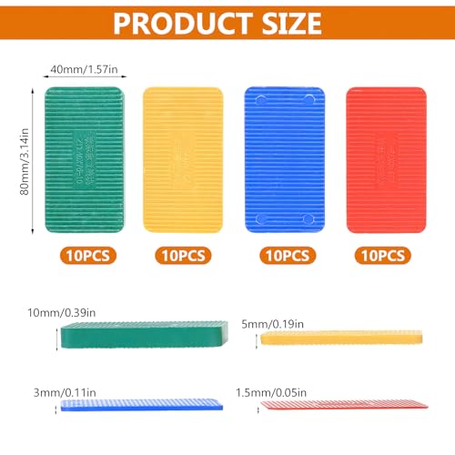 40 Stück Unterlegplatten Kunststoff, 75x40 mm Universal Abstandshalter Kunststoff, Verglasungsklötze Unterlegplättchen, Distanzklötze Keile, 1,5mm/3mm/5mm/10mm