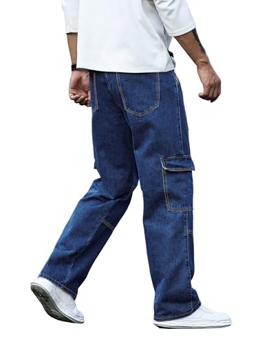 Image of Noble Monk Loose Fit Men's Flip Pocket Jean || Mens Stylish Loose Fit Denim Cargo || Multi-Pocket Styling Pant|| Men Jeans || Jeans for Men