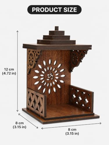 Image of Handcrafted Wooden Car Dashboard Temple, Walnut Finish, Laser-Cut Om Floral Design, MDF Mandir for Car Interior (Open Side Temple)
