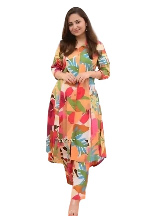 Image of Women's Stylish Abstract Printed Multicolored Kurta with Pant Co-ord Set