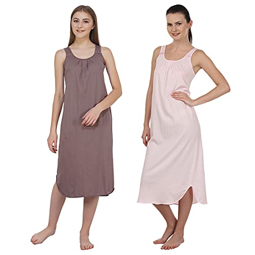 Image of BLAZON Women's Cotton Hosiery Solid Maxi Nighty Slip (Pack of 2) Available Sizes: S, M, L, XL, 2XL, 3XL, 4XL, 5XL