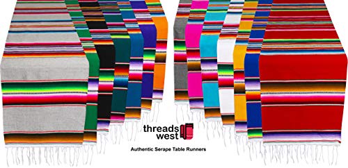 Threads West Genuine Mexican Premium Handwoven Bright MexicanTable Runner Saltillo Serape Colorful Striped Sarape 60" x 12" (Dark Gray)