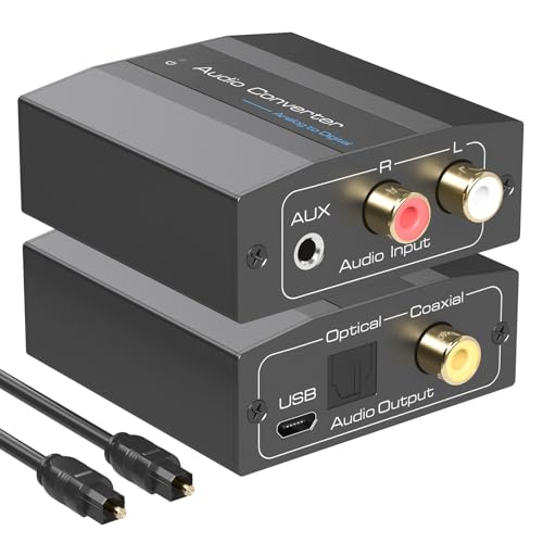Analog to Digital Audio Converter 3.5mm RCA L/R to Optical Coaxial SPDIF Adapter for TV PC Projector Soundbar Home Theater