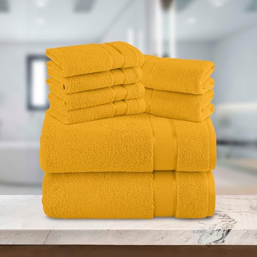 Image of Elegant Comfort Premium Cotton 8-Piece Towel Set, Includes 4 Washcloths, 2 Hand Towels and 2 Bath Towels, 100% Turkish Cotton - Highly Absorbent and Super Soft Towels for Bathroom, Squash