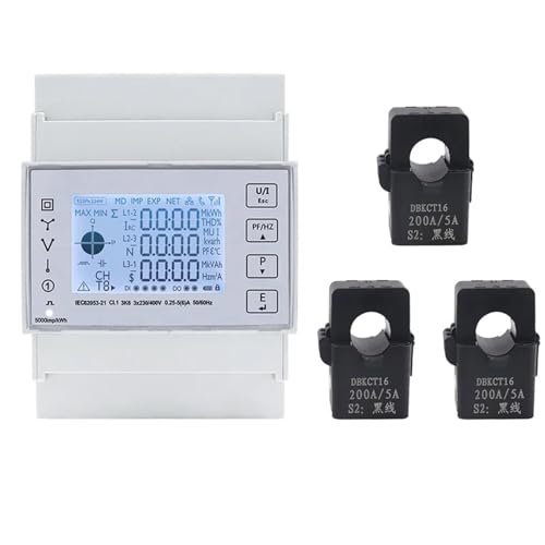 Compteur de consommation d'énergie multifonction TAC4371CT triphasé rail DIN 200A