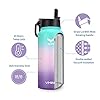 Vmini Water Bottle with New Wide Handle Straw Lid, Wide Mouth Vacuum Insulated 18/8 Stainless Steel, 32 oz, Gradient Mint + Pink + Purple