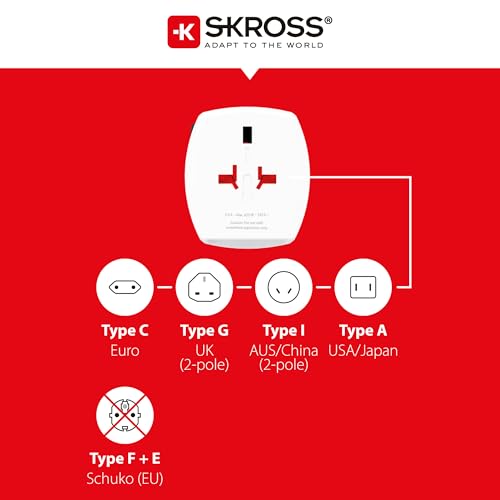 SKROSS Universal Travel Plug with USB and USB C, 1.302962, White