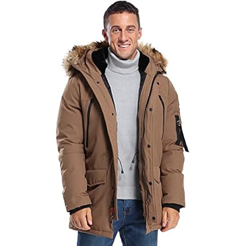 Molemsx Mens Parka, Men's Down Coat Warm Puffer Jacket for Cold Weather Down Winter Jackets For Men with Hood Faux Fur Trim Outdoor Sports Camping Expedition Insulated Mountain Ski Jacket Camel XL Cover