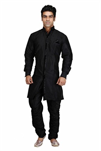 Royal Kurta Men's Silk Blend Jodhpuri Indowestern Sherwani Large Black