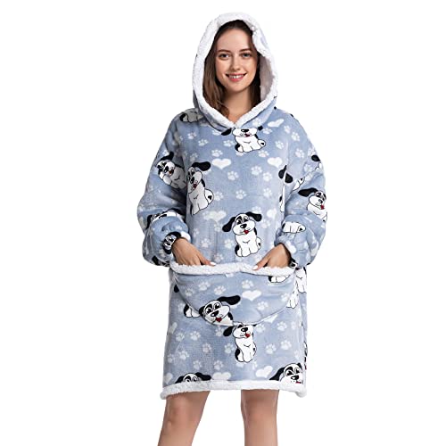 JOREAY Manta de gran tamaño con capucha para mujeres y hombres, manta de forro polar para acurrucarse, sudadera gigante esponjosa con capucha para adultos y adolescentes, Perro salchicha., L-XXL Plus