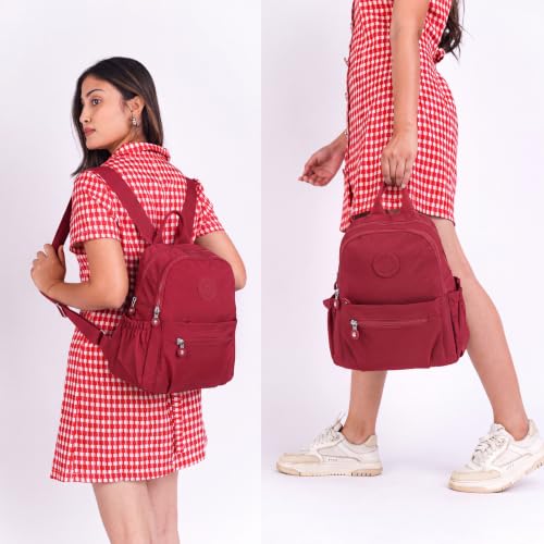 Image of TS WITH TECHSUN Stylish Women Mini Backpack | Lightweight Travel Small Nylon Bag with Multiple Pockets | Anti-Theft Zipper Pocket | Casual, Work, Office, Picnic Backpack for Girls