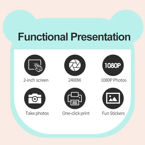 Daconovo Câmera de impressão instantânea infantil Câmera infantil Câmera digital 1080P com lente dup