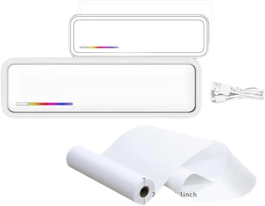 Mini Portable Bluetooth Thermal Printer X9 - Inkless Wireless Printing, A4 Paper Supported, Compatible with Android/iOS/Windows, Includes 1 Roll HD Paper (19-20 Sheets), White/Black (White)