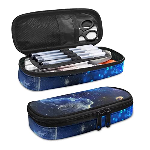 Federmäppchen 'Wolf Galaxie' – 22x12x4,5 Cm, Polyester, Mit Reißverschluss – Für Schule, Reise & Büro