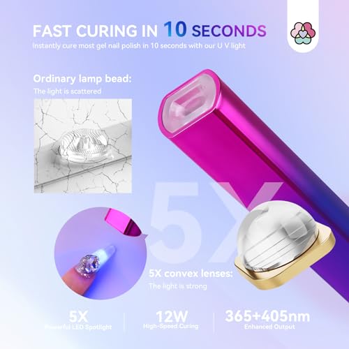SAVILAND U V Light for Nails – Handheld UV Lamp for Gel Nails LED Nail Flash Cure Lamp Portable Mini Nail Dryer for Curing Gel Polish Glue USB Nail Art Flash Cure Light Home DIY Manicure (12W)