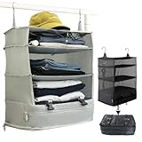 【防臭・抗菌】折り畳み式 クローゼット フック付き 吊り下げ収納 インナーバッグ 衣類ラック 収納 旅行 出張 クローゼット 収納ボックス 吊り下げ 省スペース 大容量 衣装ケース 4段 取付簡単 撥水旅行ポーチ 防水メッシュバッグ ポーチ 旅行用バッグ 整理整頓 収納ケース 収納バッグ おしゃれ 旅行収納 多機能 (グレー, Lサイズ)