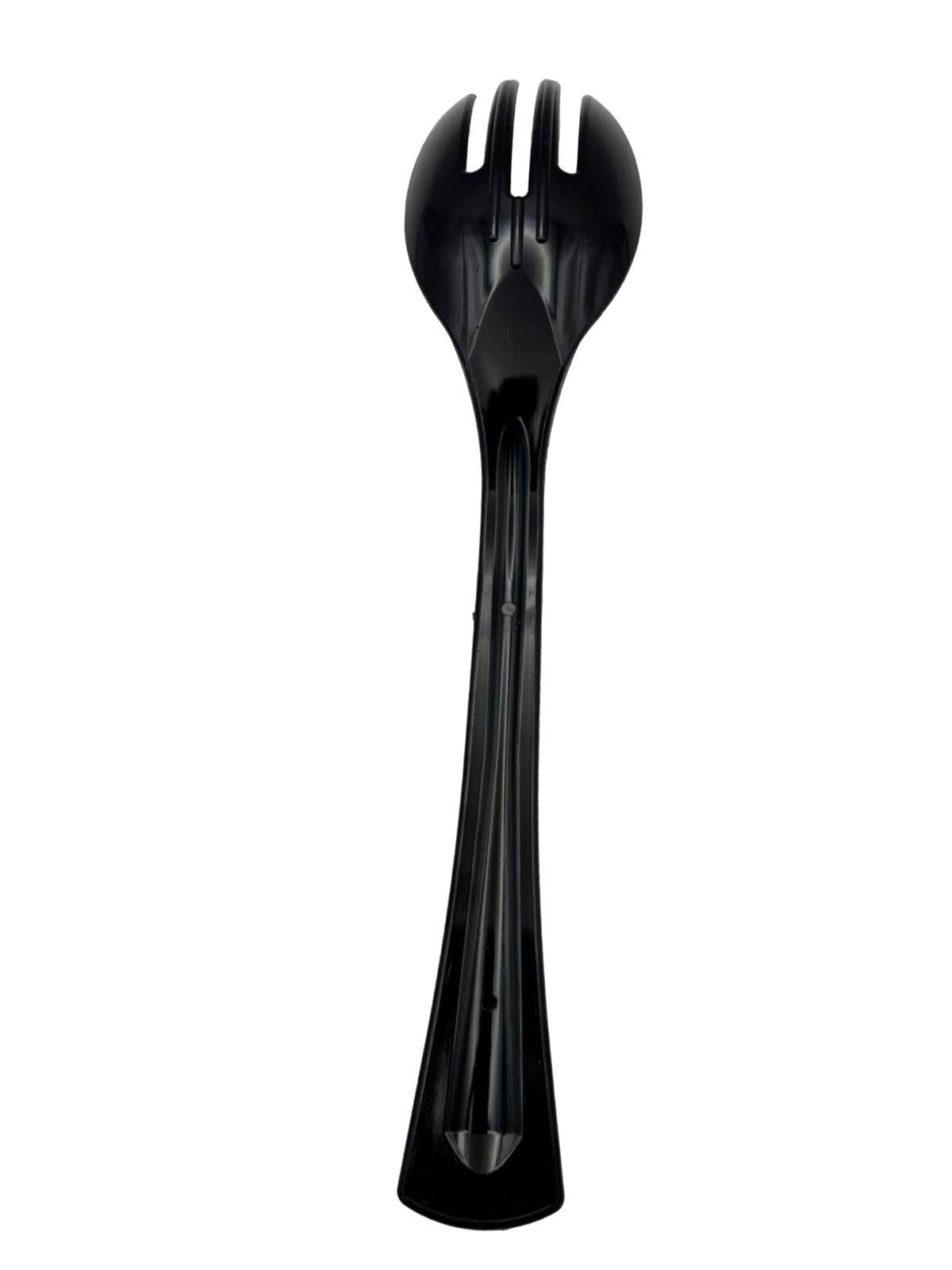 Party Outlaw Disposable Sporks (12 Pack) Black Plastic Salad Sporks - BPA Free, Fork Spoon for Salads, Picnics, Catering, Restaurants.
