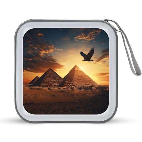 Egyptian Pyramids Flying Ea-gle CD Case Plastic DVD Case Holder Wallet Disc Storage Organizer for Car Travel