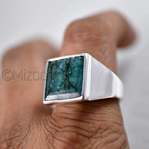 Raw Emerald Men's Ring, 925 Sterling Silver, Green Emerald Gemstone, Heavy Men's Ring, Metaphysical Ring, Vintage Style Ring, Huge Ring, Elegant Ring, Gift For Him #TOP1