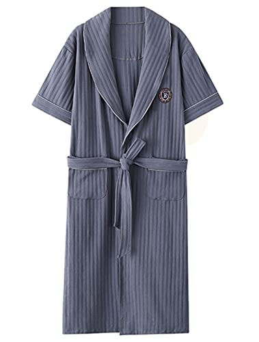 KM Men's Knitted Cotton Bathrobe Short Sleeve Summer Lightweight Robes