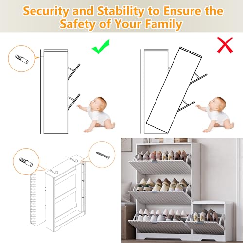 Image of BORNOON Slim Shoe Cabinet with Bench for Entryway, Hidden Storage and Adjustable Shelves, Free Standing Wooden Shoes Organizer for Foyer, Hallway