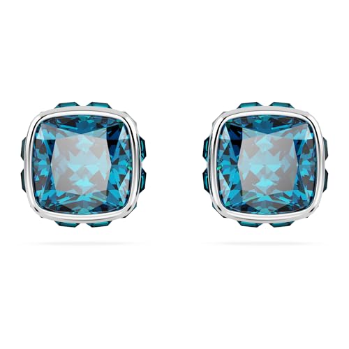 Swarovski Birthstone stud earrings, Square cut, December, Blue, Rhodium plated