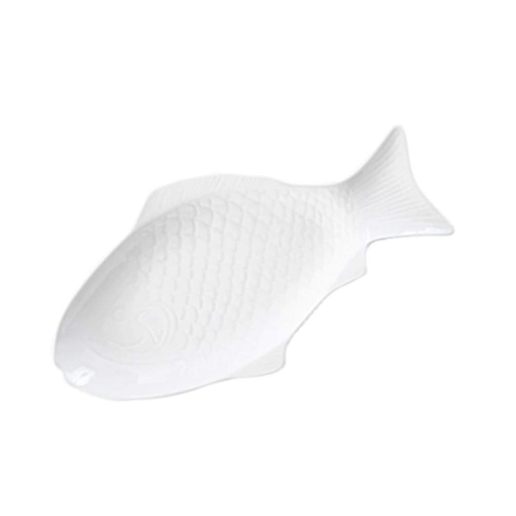DOITOOL White Ceramic Fish Shape Platter - Unique Design Serving Dish for Sushi, Fruit or Cheese - Kitchen Restaurant Tableware, 15 X 8 X 0.5 Inch