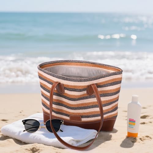 Image of HKCLUF Tote Bag for Women,Woven Shoulder Bag for Woman Vegan Leather Hobo Purse Satchel Handbags With Zipper Pockets
