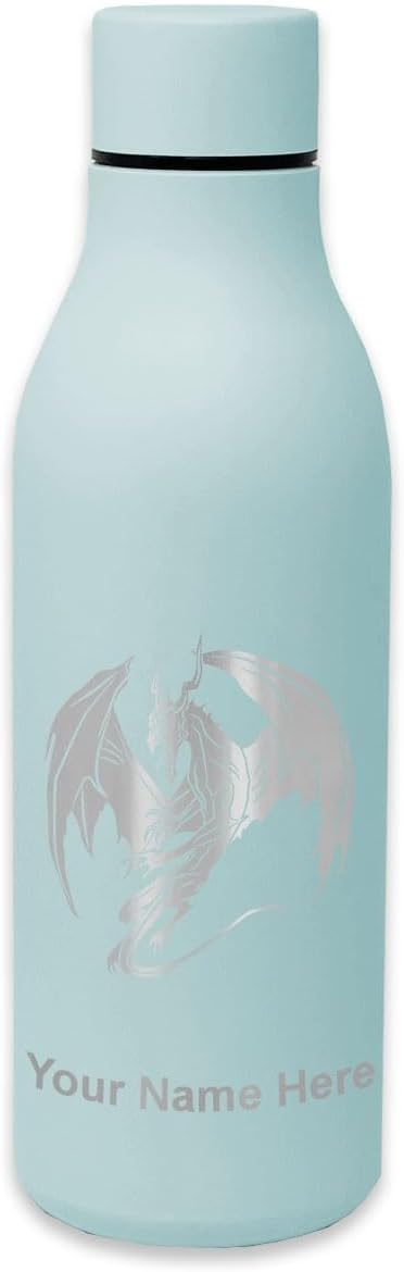 LaserGram Double Wall Stainless Steel Water Bottle, Dragon, Personalized Engraving Included