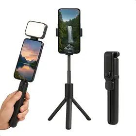 Tripé de Mesa com LED Embutido, Controle Remoto Bluetooth e Altura Ajustável até 72cm – Suporte Portátil para Celular (ds13467)