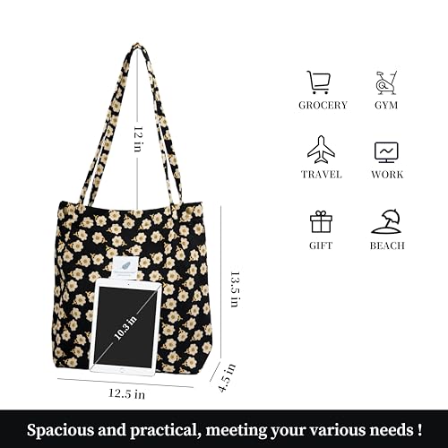 Image of TOPASION Cute Corduroy Tote Bag Canvas Shoulder Handbags for Women Travel Shopping
