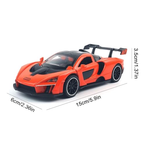 Image of McLaren Senna Car Toy - 1:28 Scale Alloy Die-Cast Supercar Model with Lights & Sound, Pull-Back Sports Car Toy for Kids, Boys & Collectors - Gift Item (Orange)