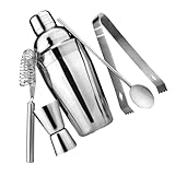 GETAJGHSD 5 Stück Cocktailshaker aus Silbernem Edelstahl mit Rührstab und Messbecher Modernes...