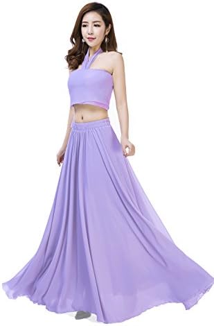 Sinreefsy Women Summer Chiffon High Waist Pleated Big Hem Full/Ankle Length Beach Maxi Skirt(Small/Lavende)