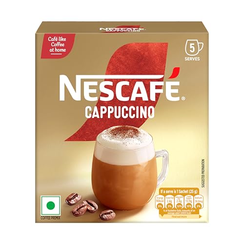 Nescafe Cappuccino | Cafe-like Coffee At Home |Coffee Premix | Just Add Hot Water | 125 G (5 Sachets x 25 G).