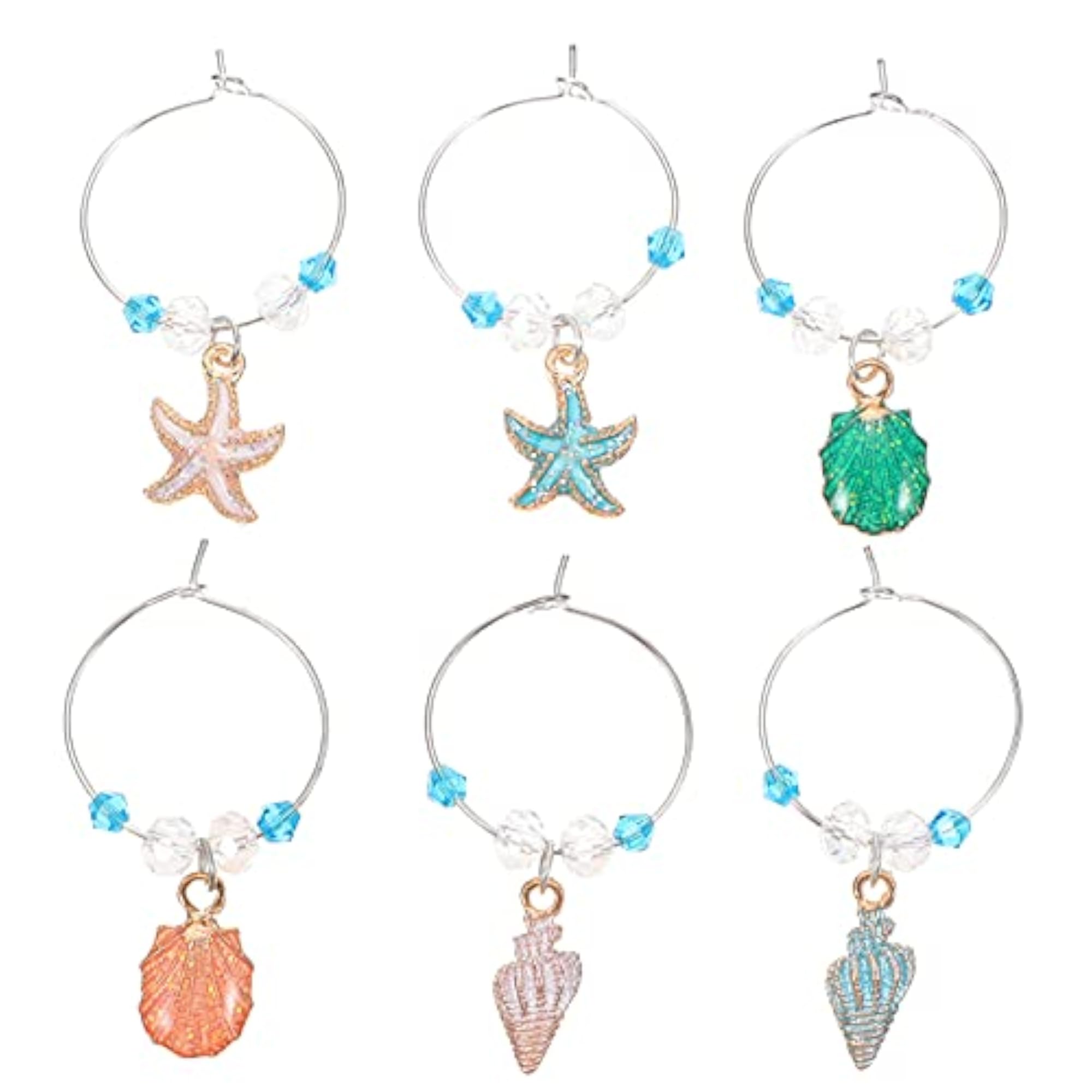 6pcs Nautical Beach Themed Wine Glass Charms