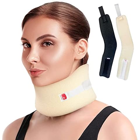 Azmec Universal Narrow Neck Brace Support - Soft Foam Cervical Collar - Adjustable Velcro Strap For Neck Sprain Relieves Pain and Pressure Stabilizes Vertebrae For Men or Woman (2" inch Beige) Cover