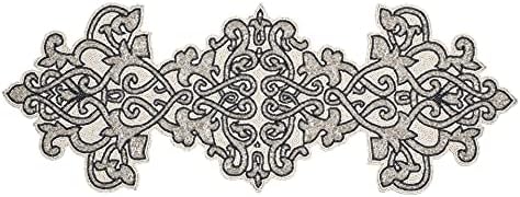 Linen Clubs Hand Made Beaded Table Runner 13x36 Inch in Teal Gold silver heart design,produced by skilled village Artisans in India - A Beautiful Complements to Dinner Table Decor Offered