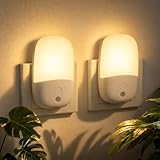echosari Nachtlicht Steckdose mit Dämmerungssensor, 2 Stück LED Nachtlicht mit Helligkeit Dimmbare, ON/OFF/AUTO Modi, 2700K WarmWeiß Steckdosenlicht für Kinder, Treppe, Flur, Schlafzimmer, Küche
