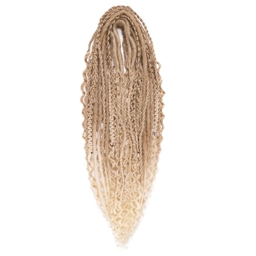 Leeven 30 Strands Double Ended Dreadlock Extensions 24 Inch Thin Synthetic Boho Dreads Ombre Blonde 5 Style Mixed Full Set Wool DE Wavy Curly Hippie Dreads Braid in Soft Viking Dread for Women