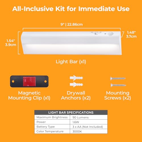 PureOptics LED Battery Operated Under Cabinet Lighting, Motion Sensor On/Off, Warm White LED, Stick-On Install for Kitchen & Closets - 1 Bar by PureOptics LED - Image 7